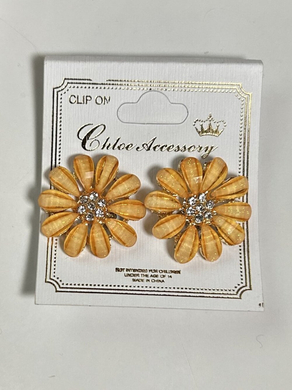 Chloe Accessory Yellow Daisy Floral Rhinestone Clip On Earrings NWT
